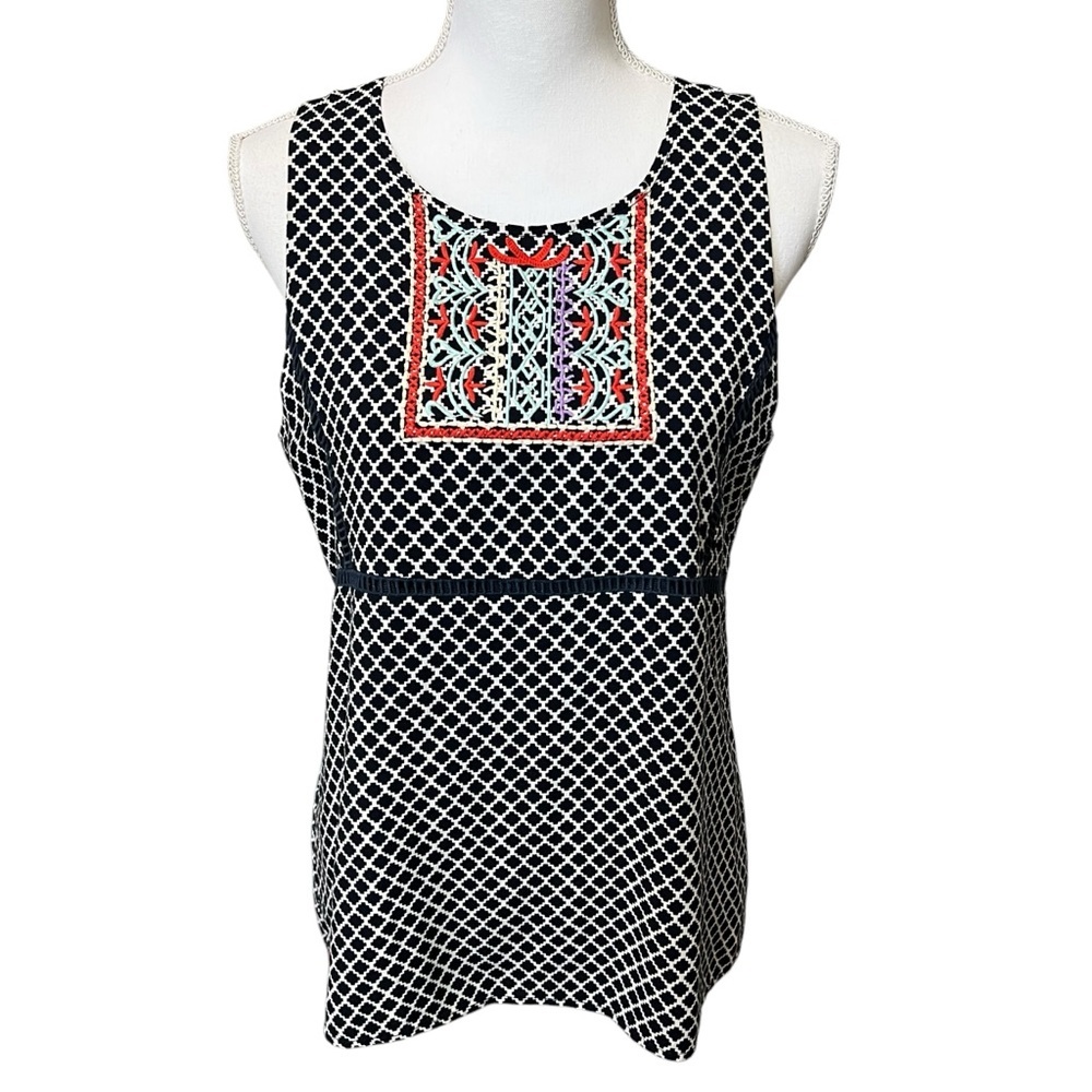 THML Clothing Womens XL Fahari Embroidered Top Tank Top Lined Rayon Keyhole Boho